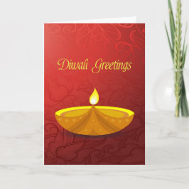 Cartão De Festividades Red Floral, Gold Diya, Diwali Greetings