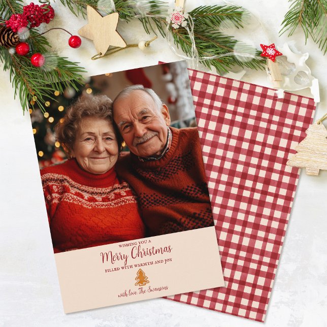 Cartão De Festividades Red Gingham Gingerpão Árvore 1 Foto Natal (Criador carregado)