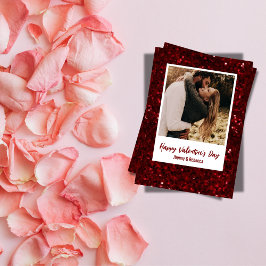 Cartão De Festividades Red Glitter Couple Photo Happy Valentine's Day 