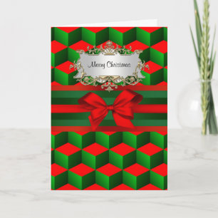 Cartão De Festividades Red & Green 3D Look Cubes Ribbon Christmas