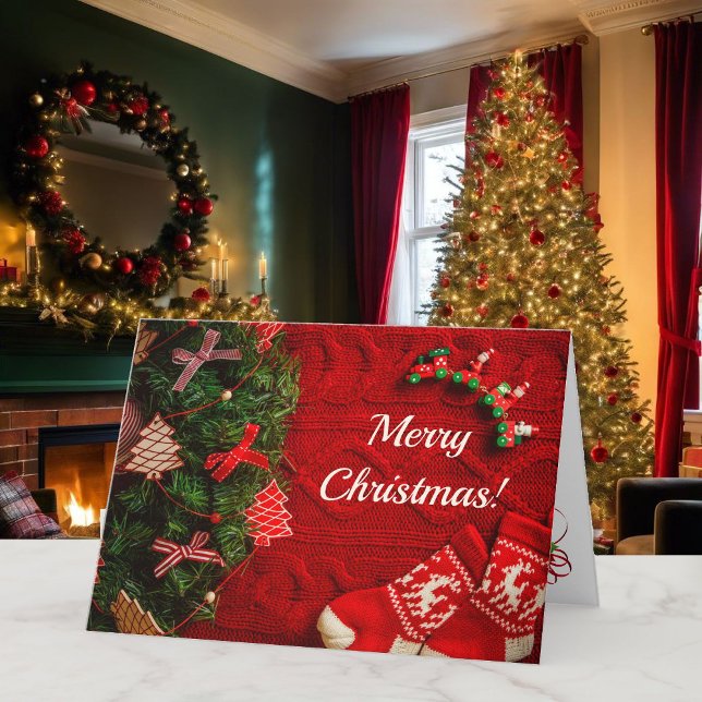 Cartão De Festividades Red & Green Country Natal Seu Texto Feliz (Criador carregado)