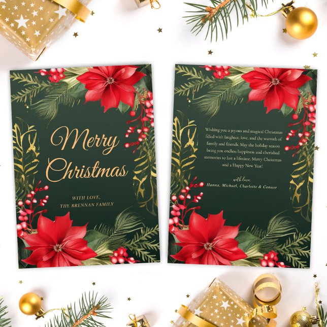 Cartão De Festividades Red Green Elegante Dourado Feliz Natal (Red Green Gold Elegant Merry Christmas Holiday Card)