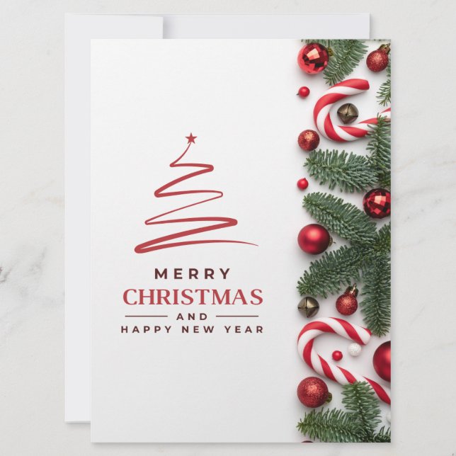Cartão De Festividades Red Green Modern Feliz Natal (Frente)