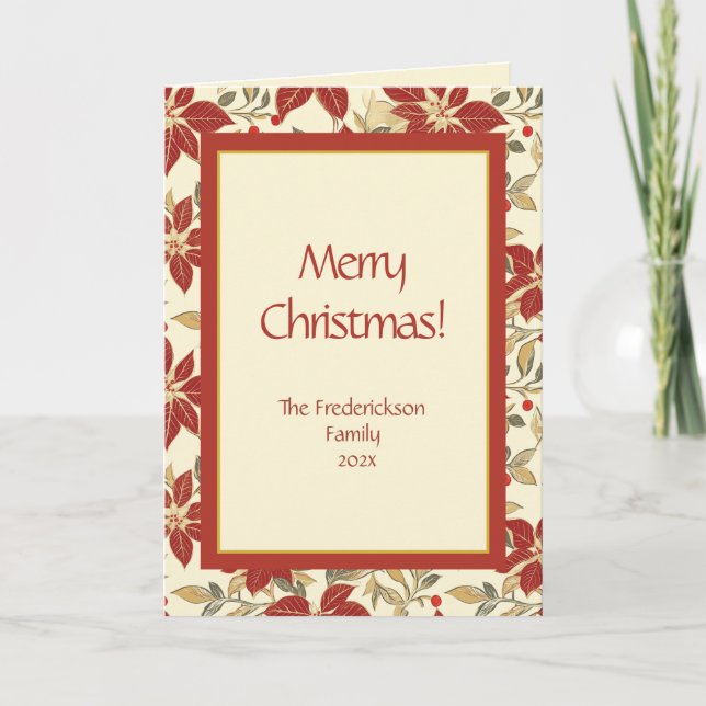 Cartão De Festividades Red Green Poinsettias Christmas (Frente)