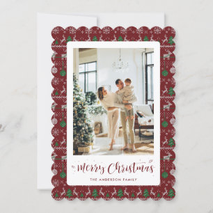 Cartão De Festividades Red Green White Winter Pattern Photo Christmas