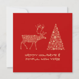 Cartão De Festividades Red greeting card HAPPY HOLIDAYS JOYFUL NEW YEAR