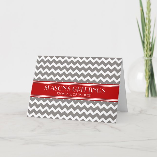 Cartão De Festividades Red Grey Chevron Customer Season's Greetings Card (Frente)
