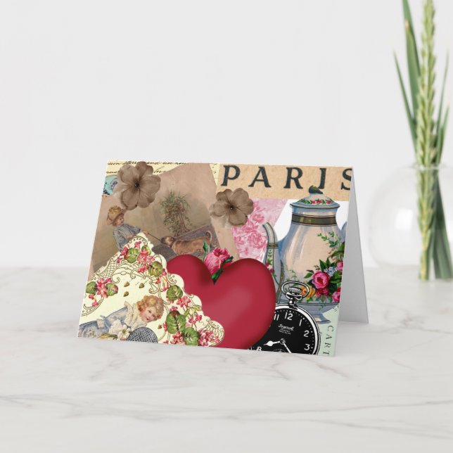 Cartão De Festividades Red Heart and Paris (Frente)