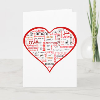 Cartão De Festividades Red Heart full of Love in many languages