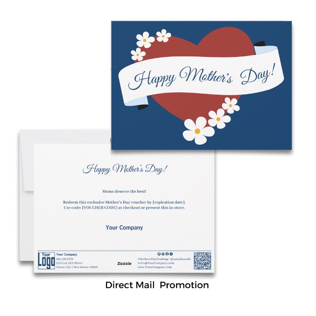Cartão De Festividades Red Heart Happy Dia de as mães Banner Voucher (Red Heart Happy Mother's Day Banner Voucher Holiday Card)