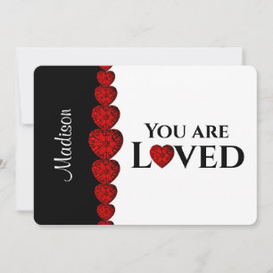 Cartão De Festividades Red Hearts Name You Are Lovat Flat Holiday Card (C