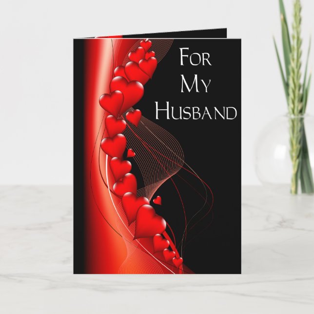 Cartão De Festividades Red Hearts on Black Husband Valentine Card (Frente)