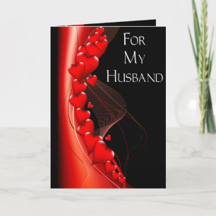 Cartão De Festividades Red Hearts on Black Husband Valentine Card