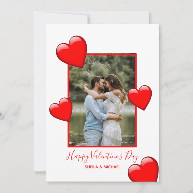 Cartão De Festividades Red Hearts White Happy Dia de os namorados Foto pa (Frente)