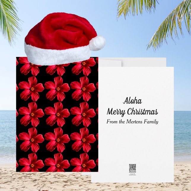 Cartão De Festividades Red Hibiscus Flower Patterno Tropical Natal (Red Hibiscus Flower Pattern Tropical Christmas Holiday Card)