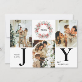 Cartão De Festividades Red Holly Berries Moderno 3 Foto de Natal