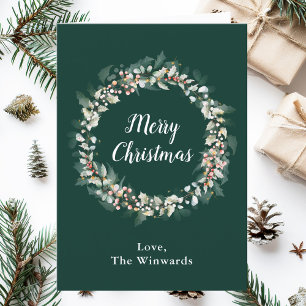 Cartão De Festividades Red Holly Wreath Feliz Natal