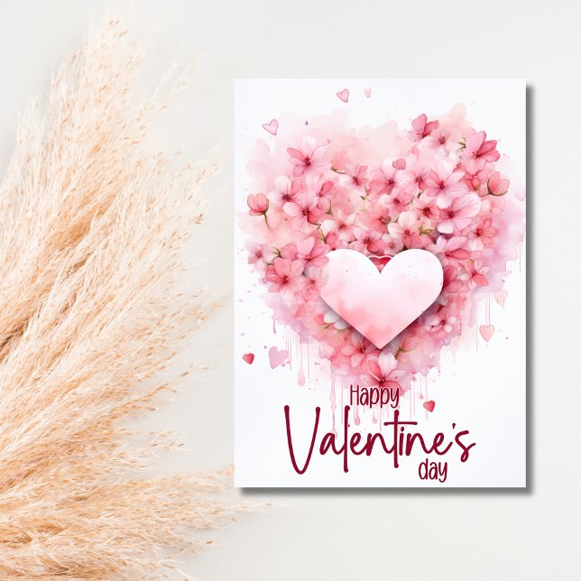 Cartão De Festividades Red hydrangea heart Happy Valentines Day (Criador carregado)