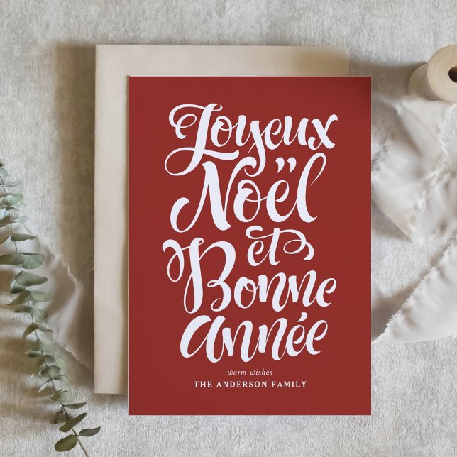 Cartão De Festividades Red Joyeux Noël et Bonne Année Calliographic (Criador carregado)