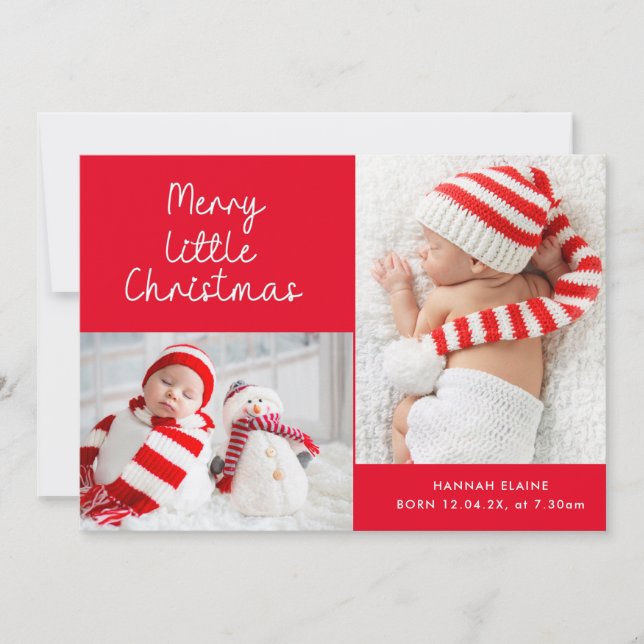 Cartão De Festividades Red little christmas holiday birth announcement (Frente)