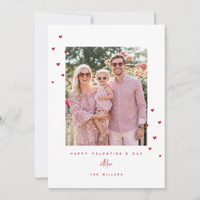 Cartão De Festividades Red Love Hearts Happy Valentine's Day Photo Card (Frente)