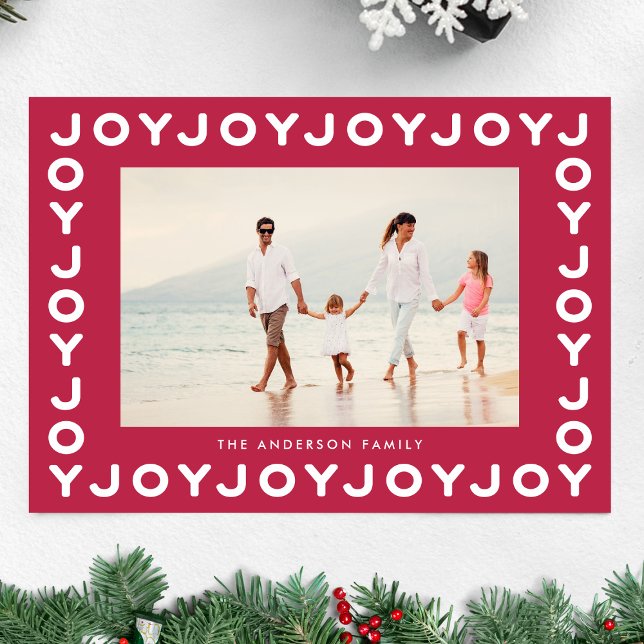 Cartão De Festividades RED Magenta JOY | Quadro de fotos de Natal (Criador carregado)
