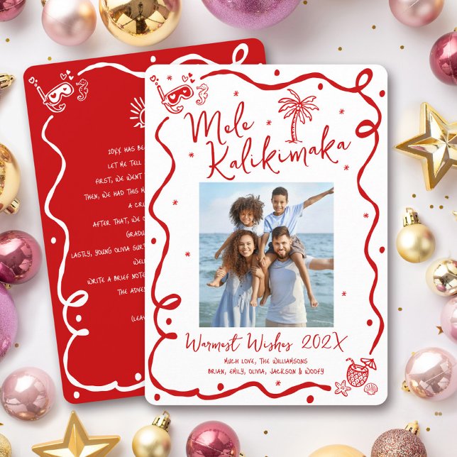Cartão De Festividades Red Mele Kalikimaka Photo Hand Drawn Christmas (Criador carregado)