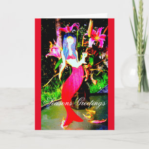 Cartão De Festividades red mermaid partying Seasons Greetings