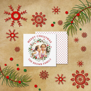 Cartão De Festividades Red Merry Christmas, foto floral de wreath