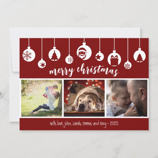 Cartão De Festividades Red Merry Christmas Hanging Ornament Photo (Frente)