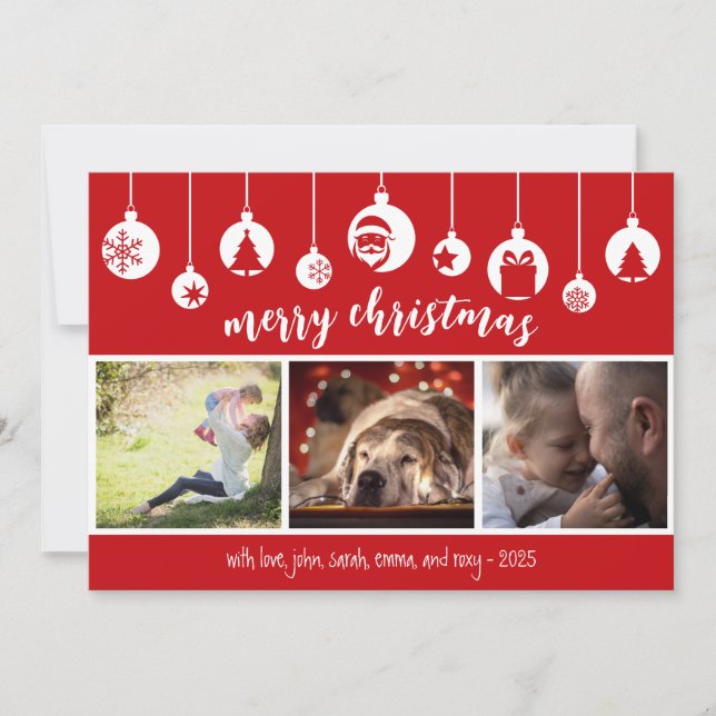 Cartão De Festividades Red Merry Christmas Hanging Ornament Photo (Frente)