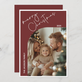 Cartão De Festividades Red Minimalist Felry Christmas Modern One Photo