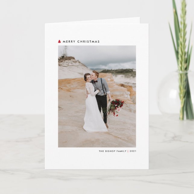 Cartão De Festividades Red Modern Christmas Tree Felry Photo (Frente)