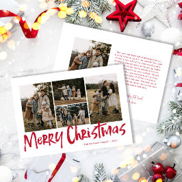 Cartão De Festividades Red Modern Lettering Cinco Fotografias Feliz Natal