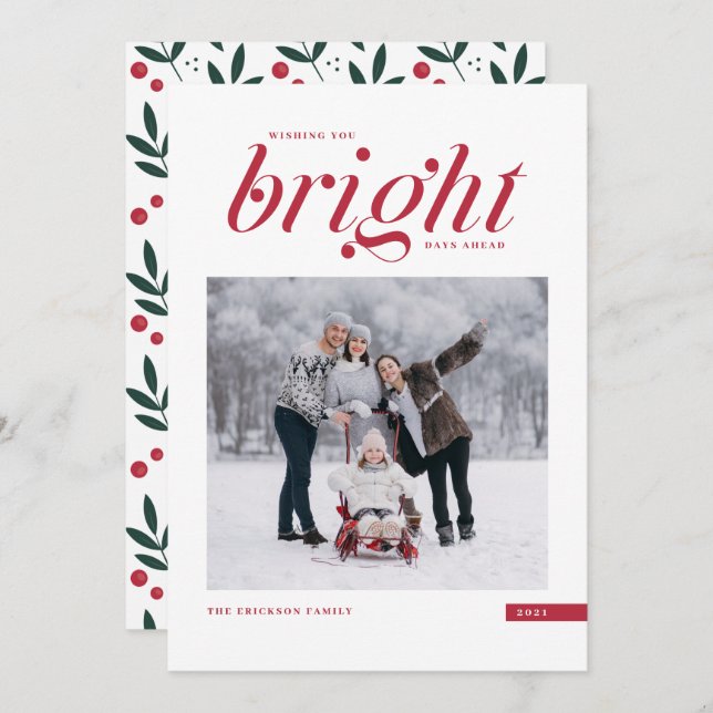 Cartão De Festividades Red Modern Script Bright Dias à Frente Foto (Frente/Verso)