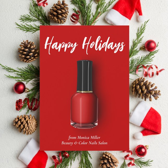 Cartão De Festividades Red Nail Polska Happy Holidays Custom Beauon (Criador carregado)