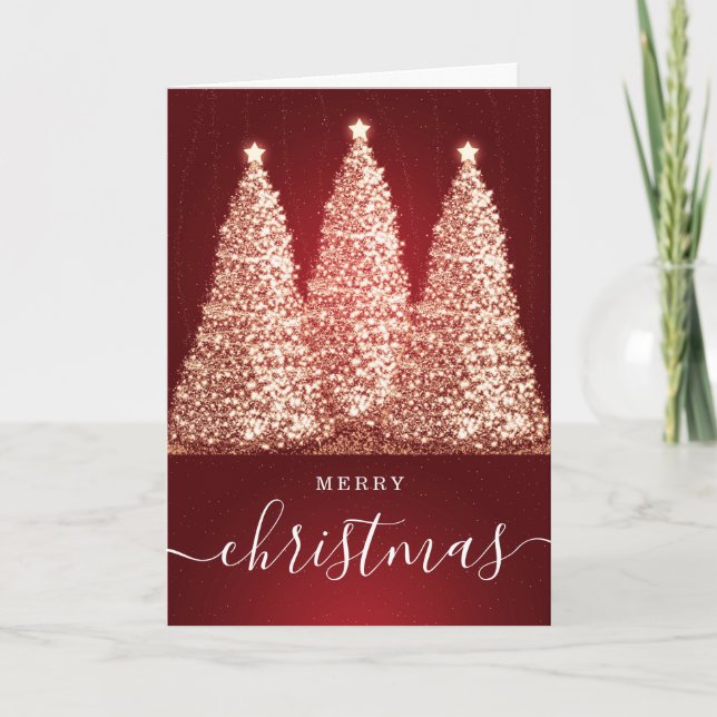 Cartão De Festividades Red No Photo Christmas Holidays Glitter Trees (Frente)