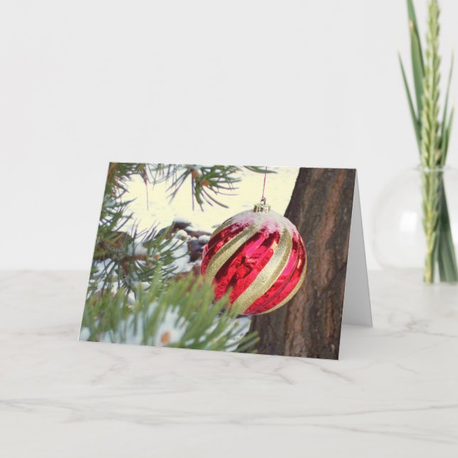Cartão De Festividades Red Orb card template (Frente)