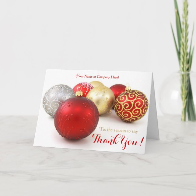 Cartão De Festividades Red Ornament Custom Logo Business Christmas Cards (Frente)