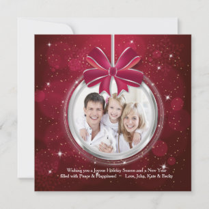 Cartão De Festividades Red Ornament Photo Holiday Card