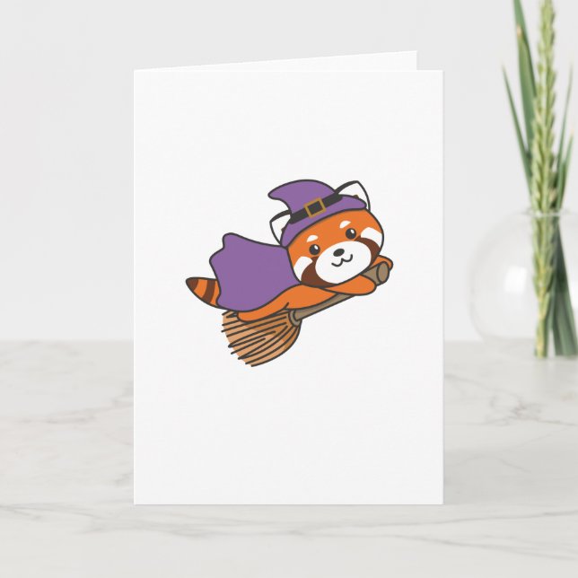 Cartão De Festividades Red Panda Halloween Bruxas Crianças Bruxas Roupas (Frente)