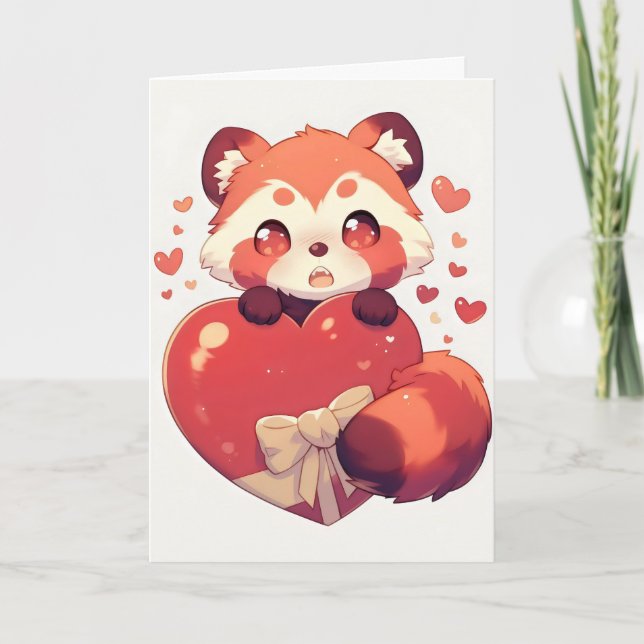 Cartão De Festividades Red Panda Kawaii Love (Frente)