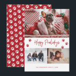 Cartão De Festividades Red Paw Print 3 Photo Collage Happy Pawlidays Pet<br><div class="desc">Cartões de penhores vermelhos personalizados, com três fotos com um título manuscrito na frente e fundo vermelho, com queda de neve e pegadas na parte de trás. Personalize facilmente estes Cartões de foto de Natal de cães vermelhos com as suas imagens, um nome de família e o ano. Este cartão...</div>