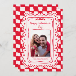 Cartão De Festividades Red Pink Hand Drawn Bow Frame Photo Valentines Day