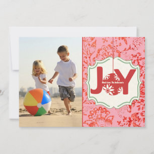 Cartão De Festividades Red Pink Vintage Floral Joy Foto de Natal