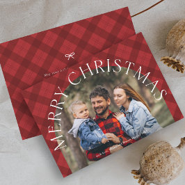 Cartão De Festividades Red Plaid Boho Arch Merry Christmas Photo 