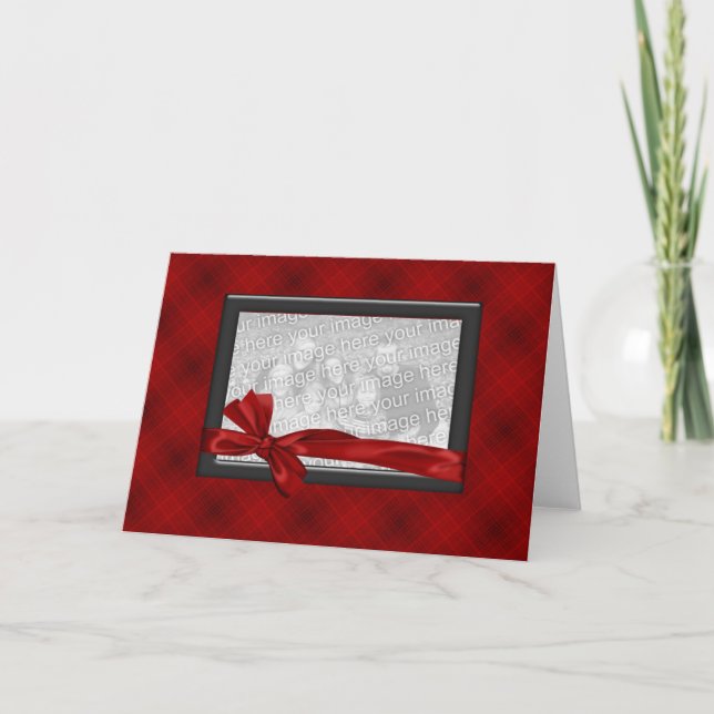 Cartão De Festividades Red Plaid Photo Frame Card (Frente)