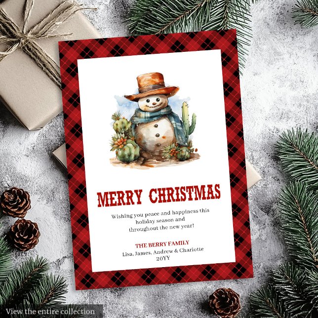 Cartão De Festividades Red Plaid Western Country Christmas Card (Red Plaid Western Country Christmas Card)