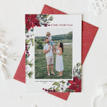 Cartão De Festividades Red Poinsettia Botânica Feliz Foto de Natal<br><div class="desc">Feliz Natal! Mande seus desejos de férias e saudações para a família e amigos com este cartão floral de fotos de Natal personalizável. Apresenta uma estrutura de aquarela de pinecones,  agulhas de pinheiros,  colas,  bagas e poinsetos vermelhos. Personalize adicionando nomes,  mensagens e fotos. Itens correspondentes estão disponíveis.</div>