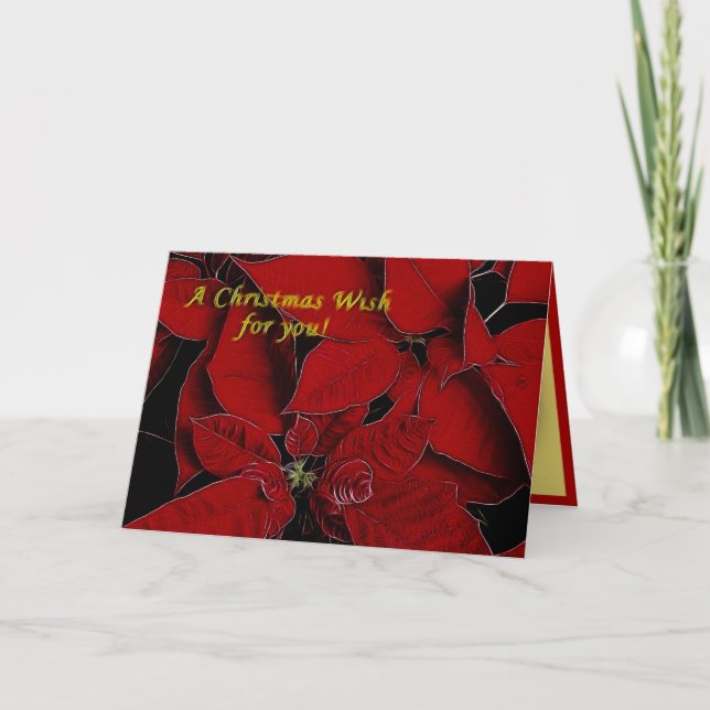 Cartão De Festividades Red Poinsettia Christmas Wish for You (Frente)
